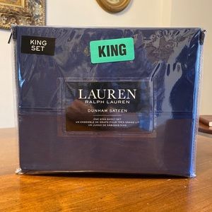 Ralph Lauren KING Sheet Set DUNHAM SATEEN CADET BLUE 100% Cotton 300 TC  NIP